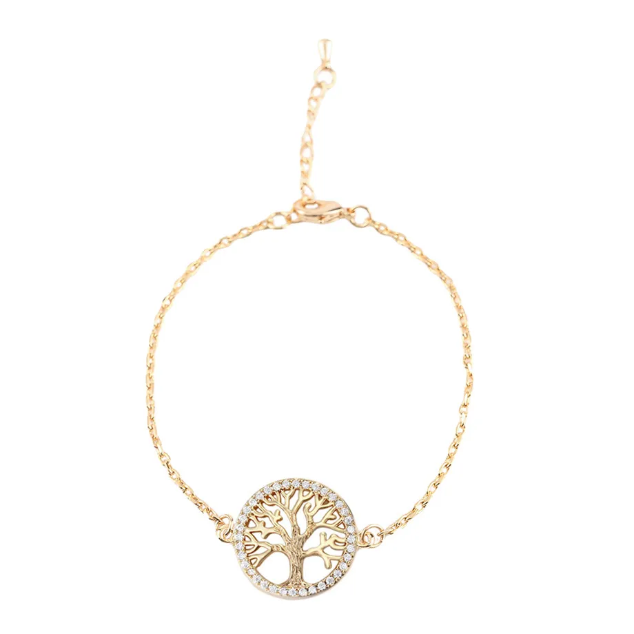 

Fashion and Simple Female Chain Crystal Tree Jewelry Bohemian Bracelets Gold color Copper Round Ajustable Bracelet Bangles