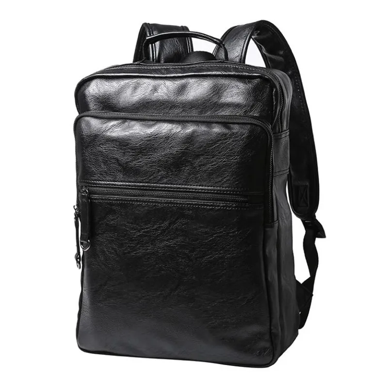 Backpacks Men 14 Laptop PU Black Leather Men's Shoulder Bags Fashion Male Business Casual Boy Vintage Men Backpack School Bags