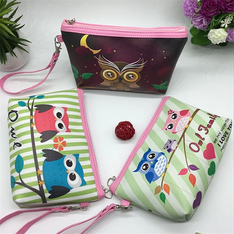

Casual Leather Owl Prints Women Cosmetic Bag Animal Pattern Waterproof Makeup Bag Daily Cosmetic Cases Organizer Storage Pouch