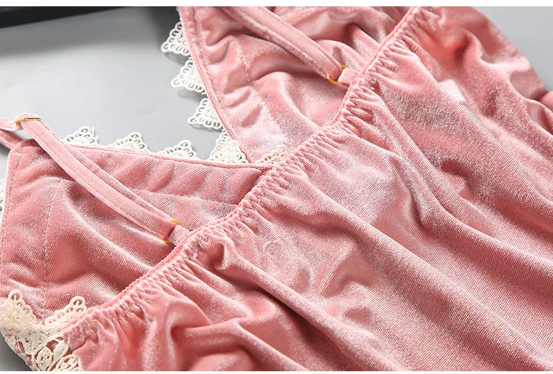 Розовый синий золото бархат комплект из 3 предметов теплый зимний халат пижамы пижамные штаны женские пижамы сексуальные кружева рукавов ночное 956