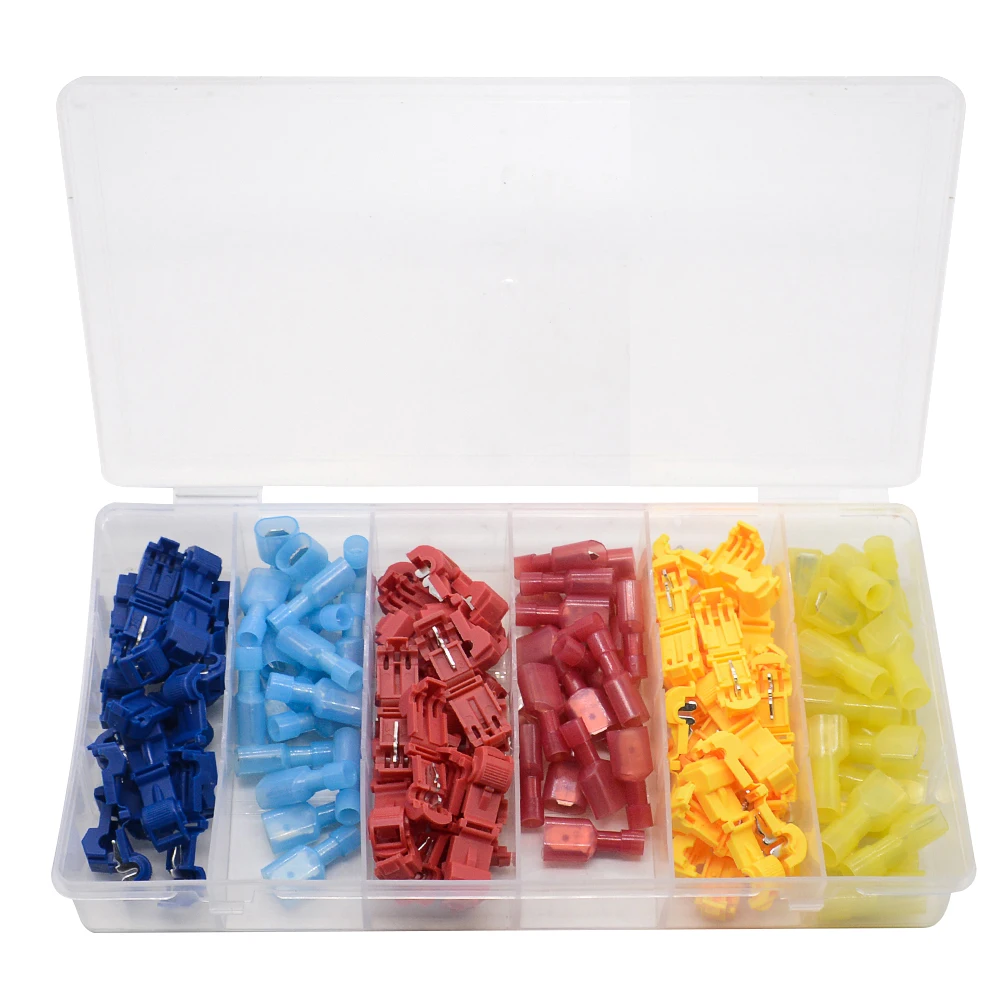 

120PCS T Type Electrical Connectors Quick Wire Splice Taps and Insulated Male Quick Disconnect Terminals T1 T2 T3