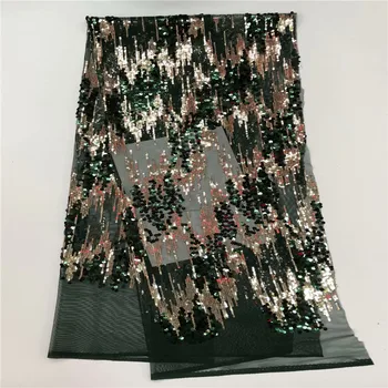 

Sequins Lace Fabric 2019 green High Quality African Evening Dress Fabrics New Nigeria Sequined Embroidered Mesh Net Lace Fabric