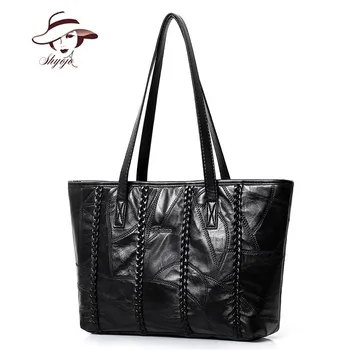 

2020 Luxury Genuine Leather Handbags Women Bags Designer High Quality Black Solid Messenger Tote For Ladies 2 Sets Shoulder Bag