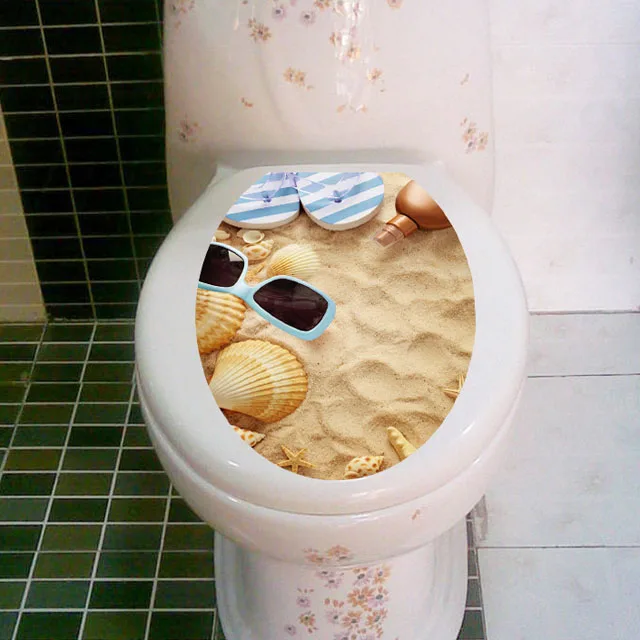 Fundecor Waterproof Shell Beach Toilet Sticker For Bathroom
