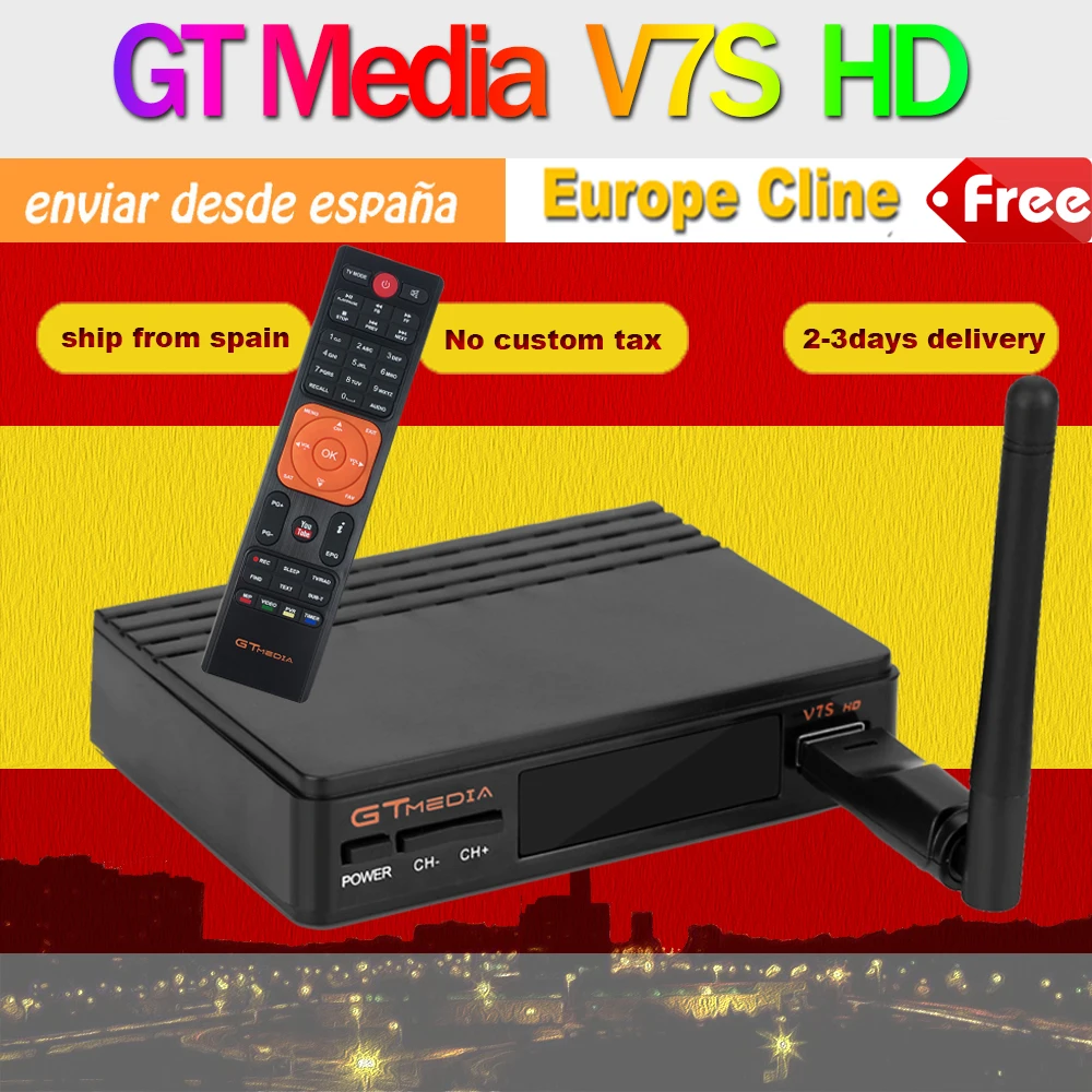 Горячая Распродажа спутниковый ТВ приемник Gt медиа V7S с USB wifi Поддержка DVB-S2 сетевой обмен Gt медиа V7S HD отправка из Испании