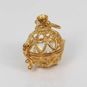 

30x18mm Golden tone Plated Round Chiming Ball Locket Cage Pendant Essential Oil Diffuser Hollow Filigree Locket DIY Findings