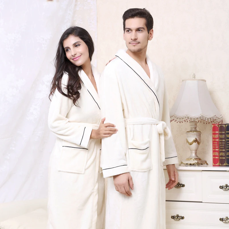 Warm Kimono Robe Winter Bathrobe Men Super Soft Flannel Coral Fleece Long Bath Robes Mens Kimono Sleepwear Male Dressing Gown