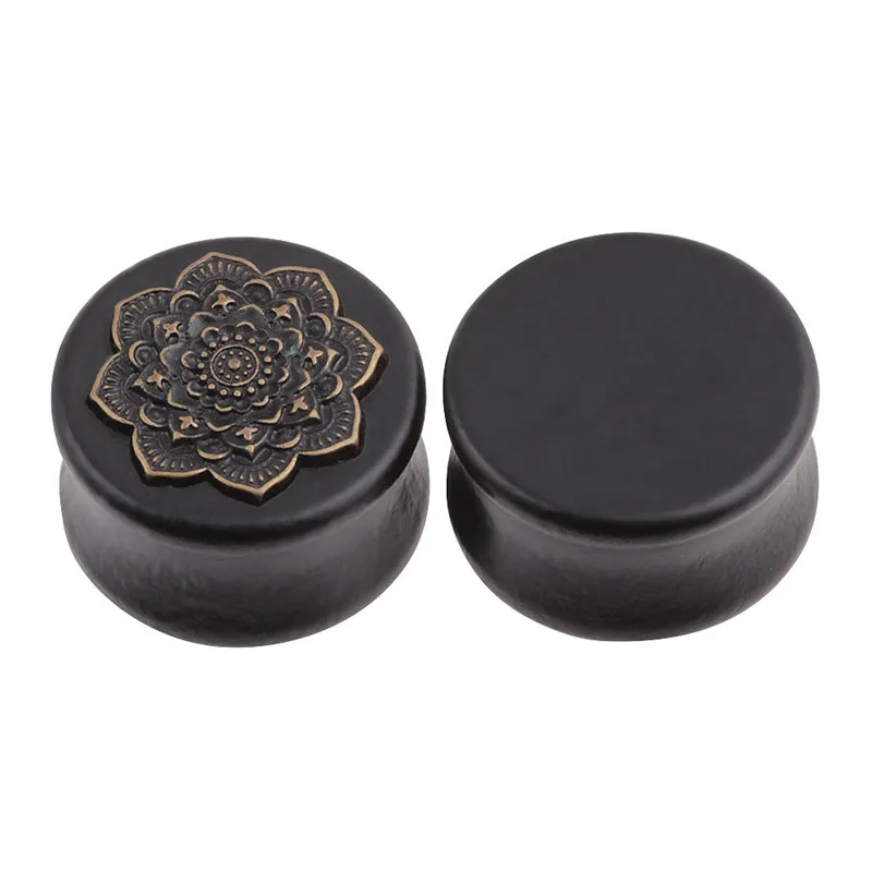1 paire Noir Naturel Bois Mandala Fleur Bouchons D'oreille Tunnels Extenseurs D'oreille Boucle D'oreille Jauges Piercing Plug