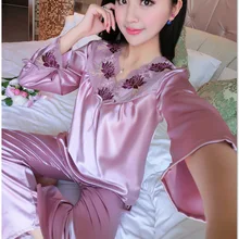 Пижамы женская ночная рубашка Весна и осень шелк сексуальный женский короткий рукав подарок