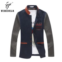 Розничная для мужчин модные дизайн повседневное блейзер человек хлопок в стиле пэчворк, воротник-стойка Slim Fit пиджак пальто мужской костюм Homme