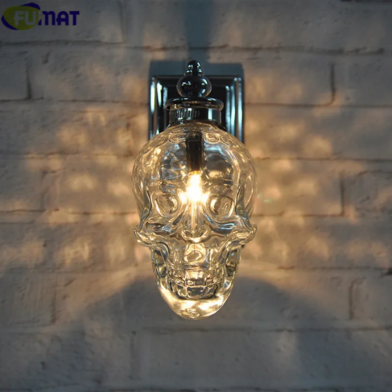 Fumat Retro Industrial Loft Wall Lamps Glass Skull Bottle Light Fixture