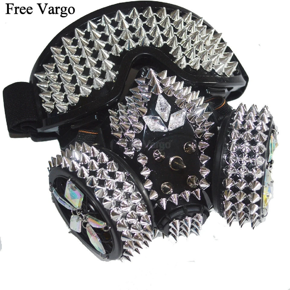 Holographic Rave Halloween Streampunk Burning Man Spike Rivet Costume Cyber Goth Masquerade Gas Mask Goggles Cosplay Outfit