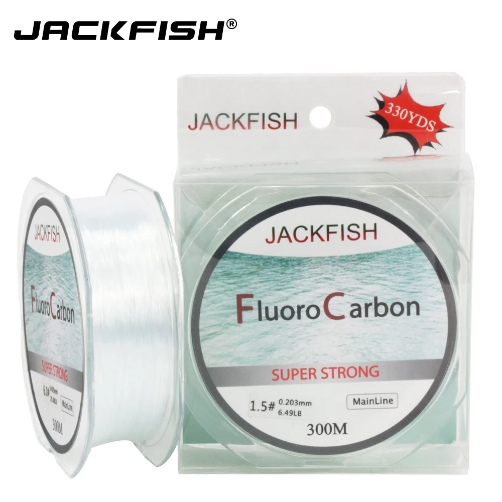 JACKFISH 300M Fluorocarbon Fishing Line 4 32LB Carbon Fiber Leader Line