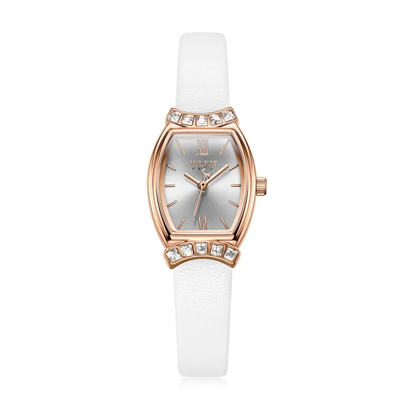 Новые Julius женские часы Япония Mov't Lady Hours Fine Fashion платье браслет из натуральной кожи Стразы подарок на день рождения для девочек - Цвет: Белый