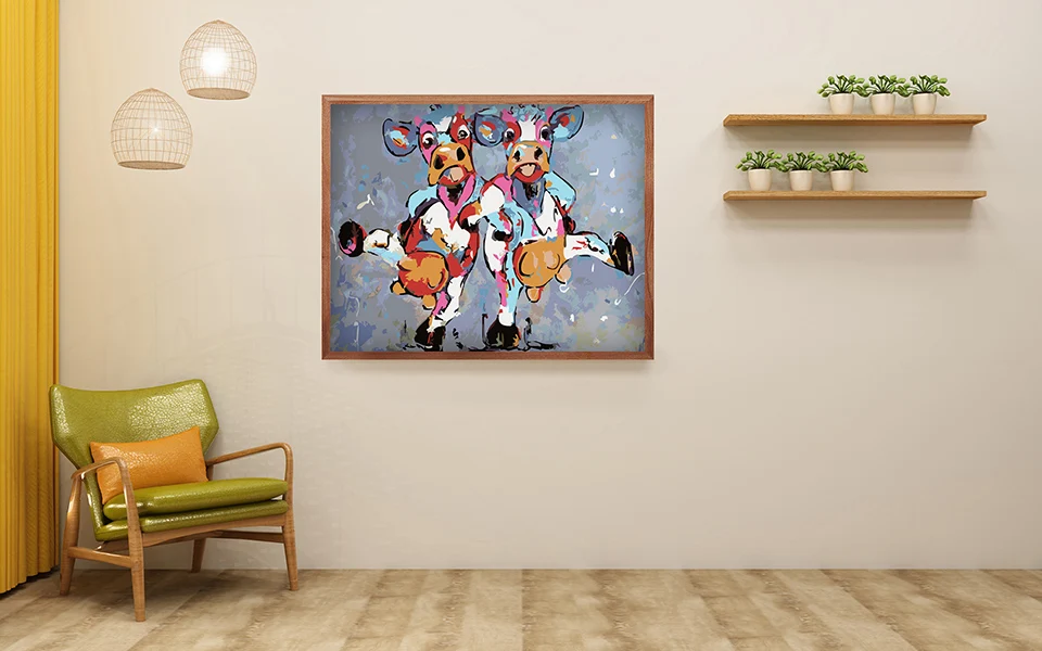 Vrolijk Schilderij Wall Art Холст масляные краски ing по номерам абстрактные красочные коровы Животные Картины домашний декор