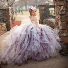 Великолепная для девочек в цветочек платье со шлейфом и Белый сатин Топ 3 Слои платье-пачка для свадебной вечеринки для вечеринки, дня рождения PT18