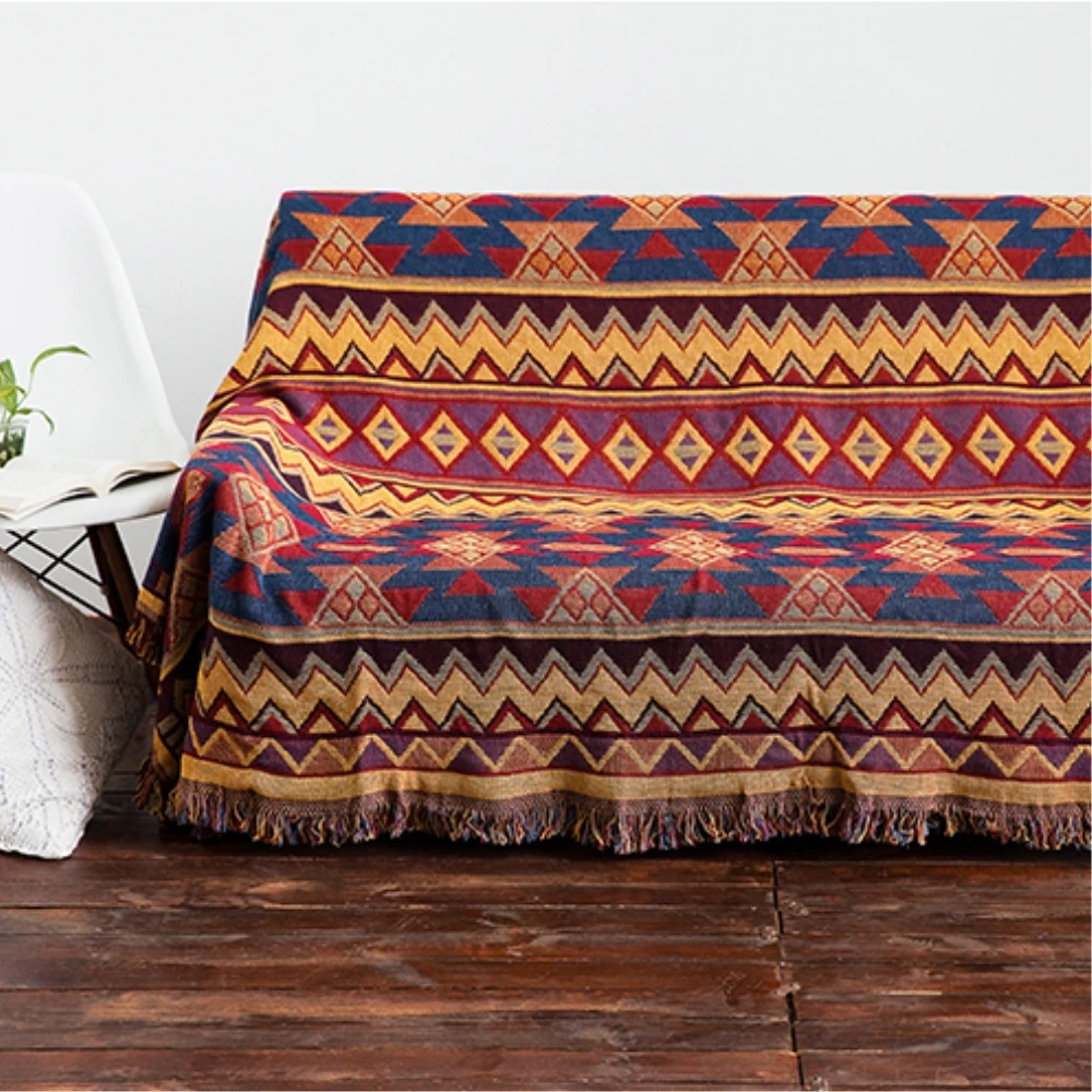 

RAYUAN Red Geometric 100% Cotton Throw Two Faced Crochet Thread Blanket Sofa Chair Cover Tapestry Bedspread 130x180CM