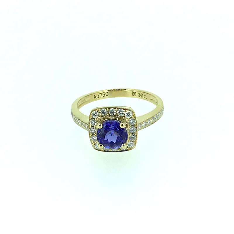 

ANI 18K Yellow Gold (AU750) Women Wedding Ring Certified I/SI 1.07 ct Round Cut Tanzanite Diamond Ring for Enagement Jewelry