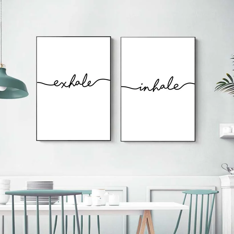 

Black White Letter Inhale Exhale Quotes Wall Art Canvas Painting Nordic Posters And Prints Wall Pictures For Living Room Decor