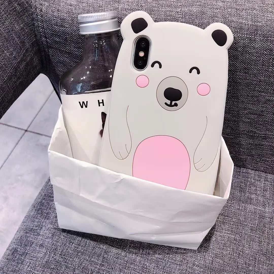 3D Cute Cartoon Animal polar bear Soft Silicon Phone Case For iPhone X 6 6S Plus 7 8 Plus 3D white bear Rubber back cover Cases