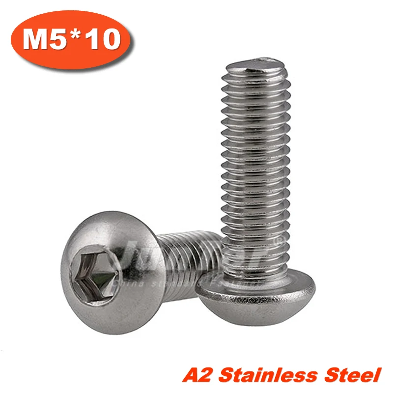 

100pcs/lot ISO7380 M5*10 Stainless Steel A2 Hexagon Socket Button Head Screws