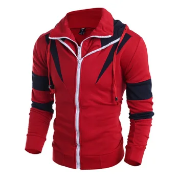 

Hoody Mens Long Sleeves Patchwork Sweatshirt With Zipper Slim Fit Hooded Sweatshirts Male Winter Warm Coat Man Clothing 8J1421