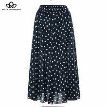 Bella Philosophy Весенняя женская богемная элегантная прямая юбка в горошек юбка до середины икры с высокой талией шифоновые пляжные длинные юбки