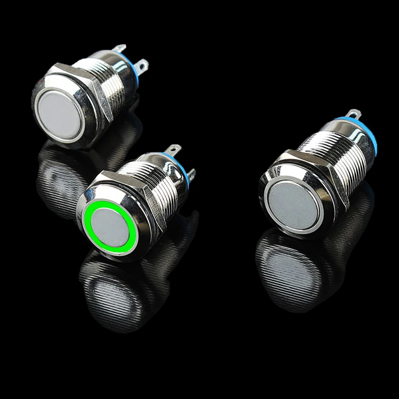 1PC NEW 12MM 5V 12V Metal Button Switch Momentary push button auto reset waterproof illuminated Wholesale