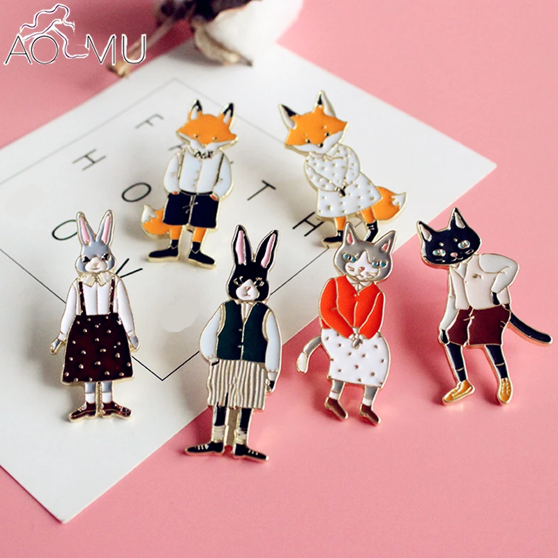 

6pcs/set Brooch Pins Button Cartoon Cat Fox Big Size 5cm Denim Jacket Badge Summer Jewelry Women Girl Clothing Accessories