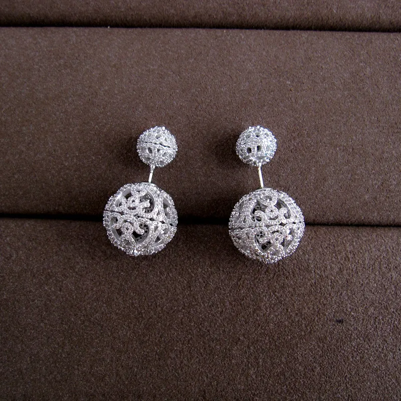 

Women earrings,Famous design pave setting cubic zirconia hollow out double balls stud earrings,E9078