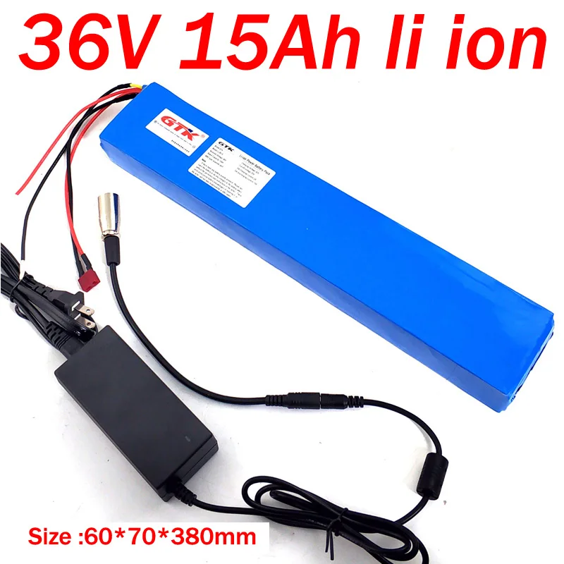 

GTK customize long size 36v 15ah lithium ion battery 18650 li ion battery with BMS 10S for 500w 750w scooter ebike +2A charger