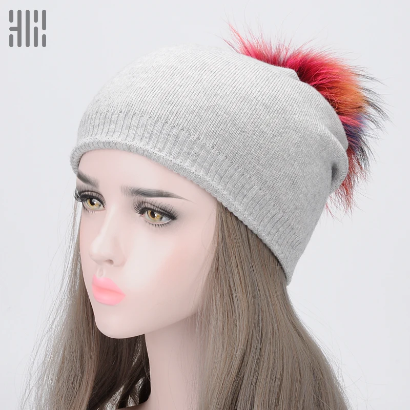 

2018 Special Offer Mink And Fox Ball Cap Pom Poms Winter Hat For Women Girl 's Wool Hatknitted Beanies Brand New Thick Female