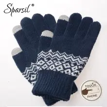 Sparsil мужские Сенсорный экран для женщин перчатки зимние теплые эластичные варежки 5 пальцев толстые перчатки полный палец волна вязаная шерстяная вязаная перчатка