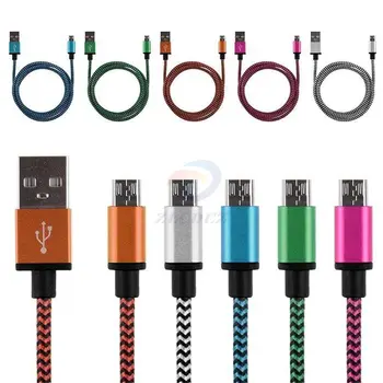 

50pcs Aluminium braid Fabric micro usb 8pin cable Date Sync Charger Cable for Iphone 8 Sumsung typeC v8 1M 2M 3M long wholesale