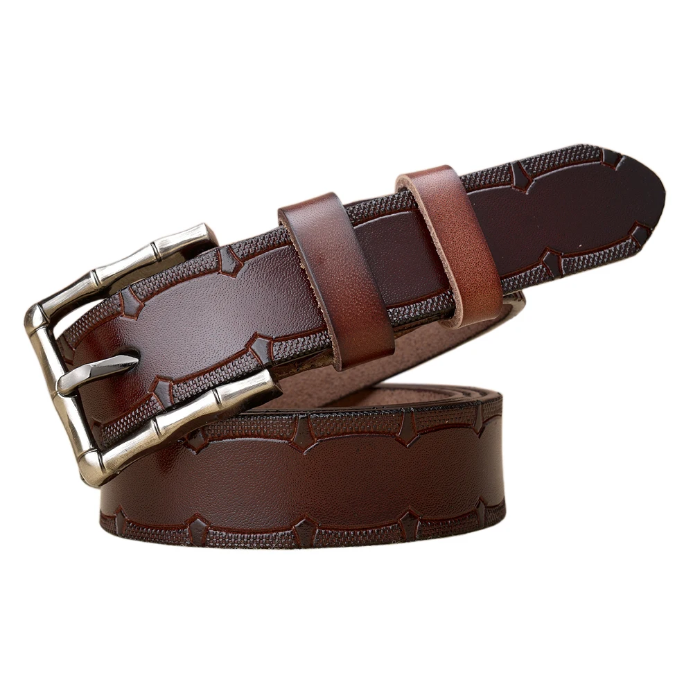 New Trendy Bamboo Pin Buckle Causal Dress Belts for Women Leather Strap