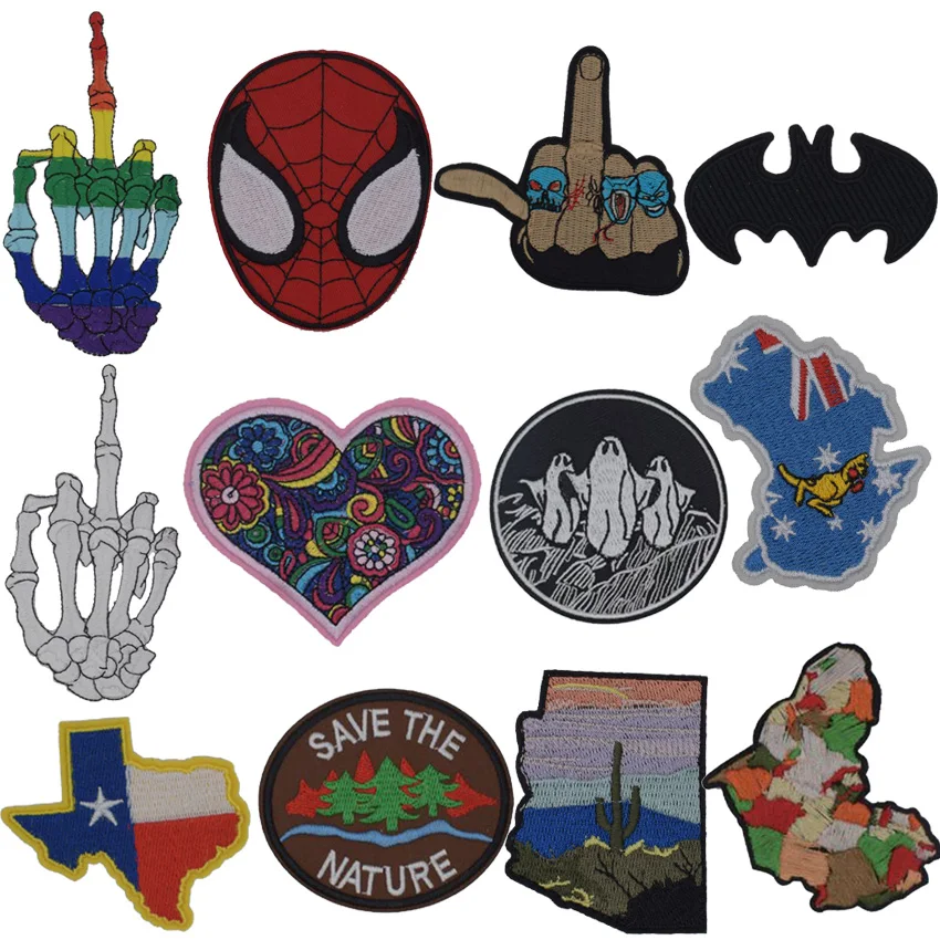 

New Charactecr Batman Love Devil Rock Music Hand Skeleton Ghost Patch Embroidered Applique Label Stickers Apparel Accessories