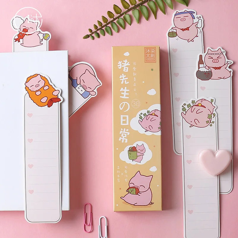 

30pcs/1lot Cartoon Cute Pink Pig Paper bookmarks message Cards bookmark for books/Share/book markers/tab for books/stationery