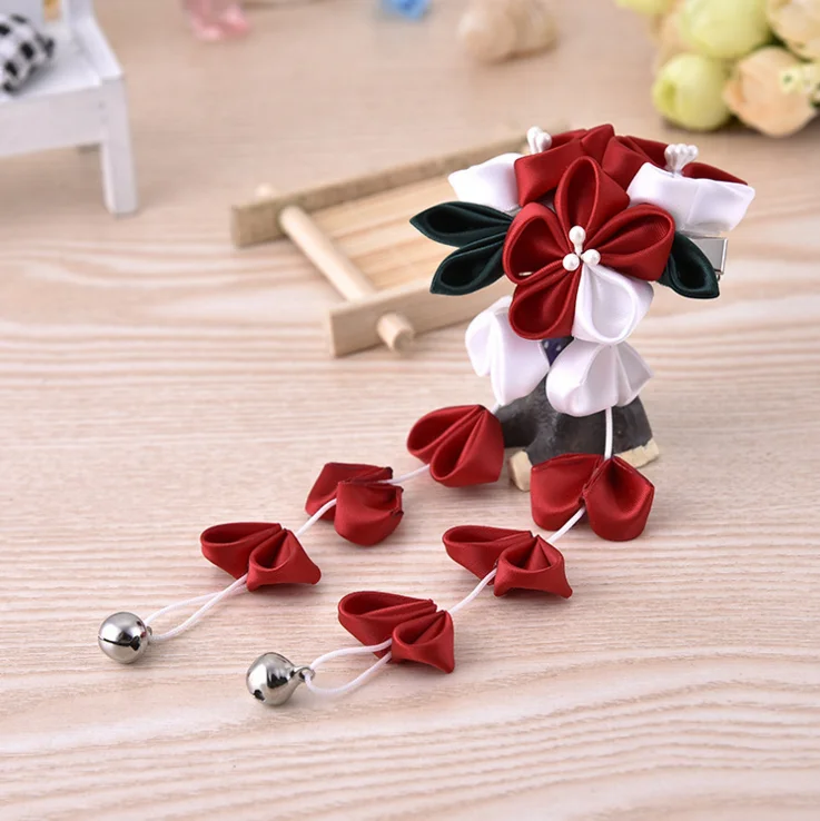 Red white black Kanzashi Fabric Flower Hair Clips 1pc Handmade Japanese