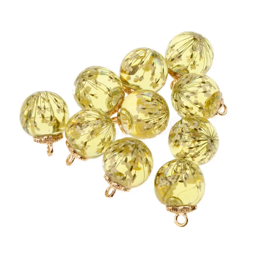 10pcs Dried Flower Glass Ball Pendant with Flower Cap DIY Earring Dangle Craft Findings Loose Beads