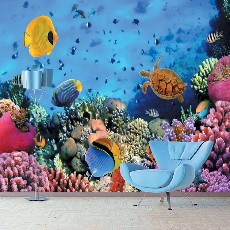 

Custom photo wallpaper modern mural wallpaper blue surf world children's bedroom deep-sea TV background wallpaper