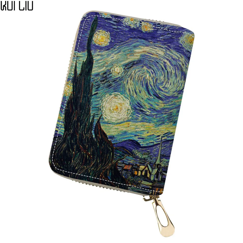 

Customized cute personality id card holder Credit Card wallet monedero PU Leather purses Vincent van Gogh Starry Night Print