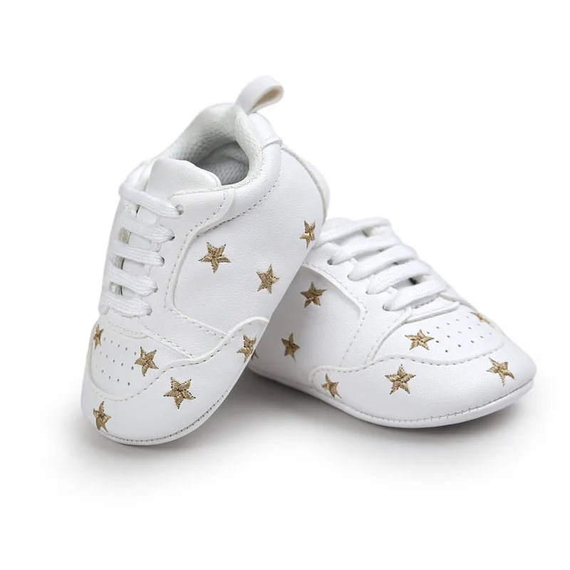 Baby Shoes Pu-Sneakers Newborn Toddlers Girls Boys 0-18-Months Kids Heart Lace-Up Star-Pattern