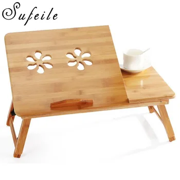 

SUFEILE learn laptops table Natural Bamboo Laptop Table Desk Adjustable Height Folding Table Computer Desk D5