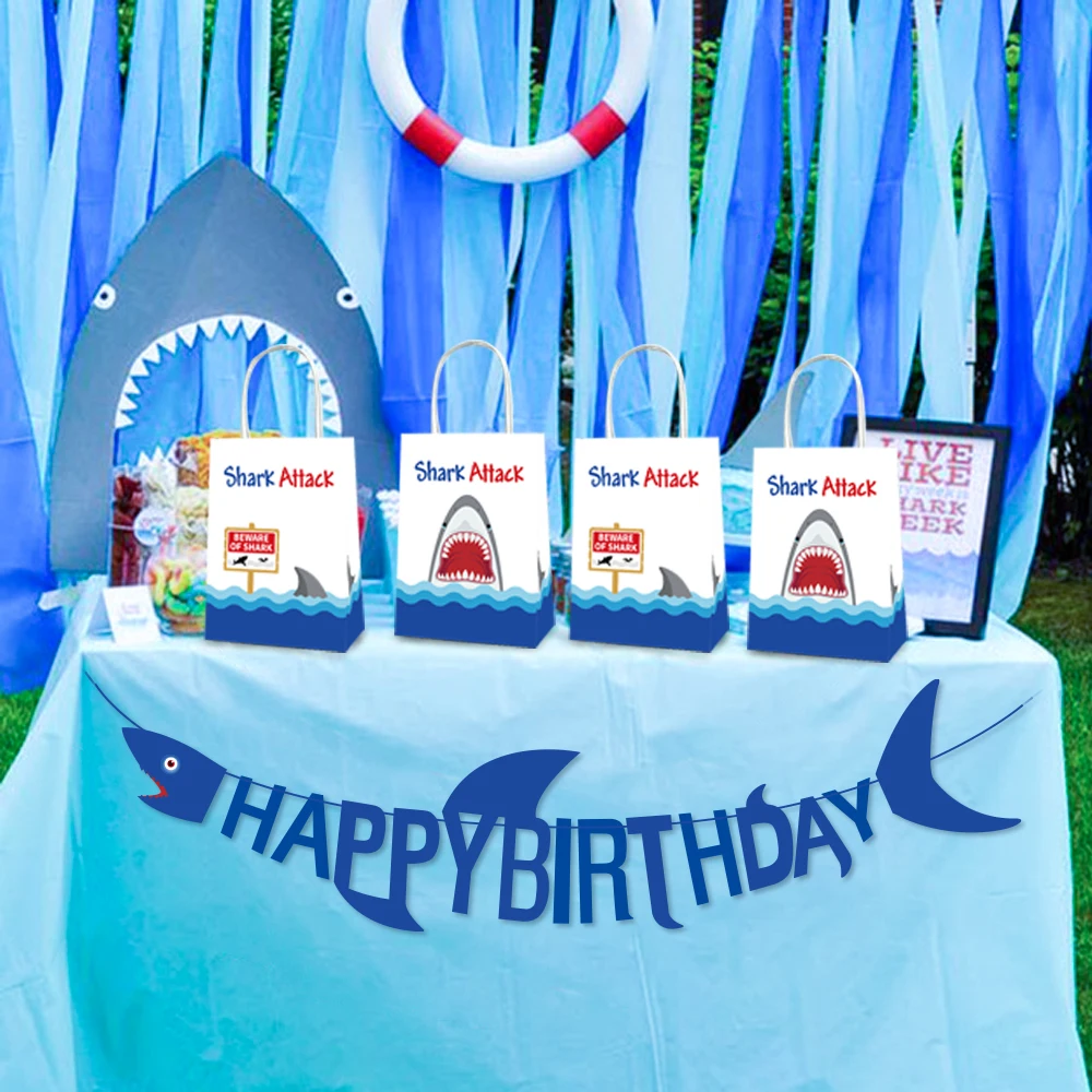 

50pcs Happy Birthday Candy Bags for Kids Birthday Party Decoration Paper Gift Boxes Packing Carton Shark Party Gift Bags
