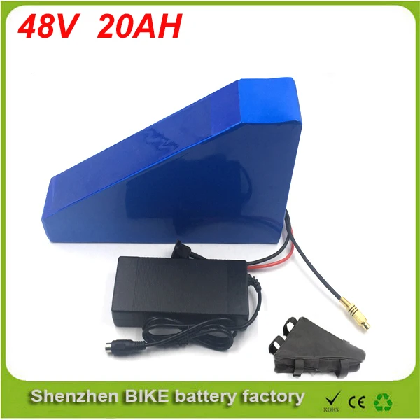 A grade quality 48v 20ah triangle battery 48v ebike battery 48v 1000w li-ion battery pack for electric bicycle For Samsung cell