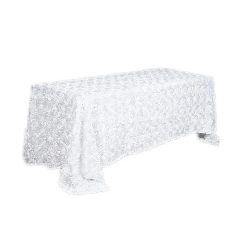 white 90x132 дюйма. Прямоугольный атлас с розочками скатерть розовый белый слоновая кость фиолетовый для свадебной вечеринки Ресторан украшения стола для банкета - Цвет: white