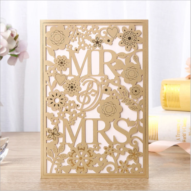 

New Release!!! High Quality Mr & Mrs Wedding Invitations Cards 127*186mm Gold Including Printing Card , Envelope And Seals