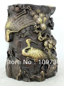 

bir 00436 China antique Bronze brush pots with Pine and Crane *pattern