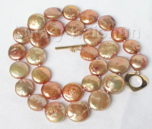 

FREE SHIPPING HOT sell new Style >>>>> 17" 12mm yellow coin fastener freshwater pearls necklace j8690