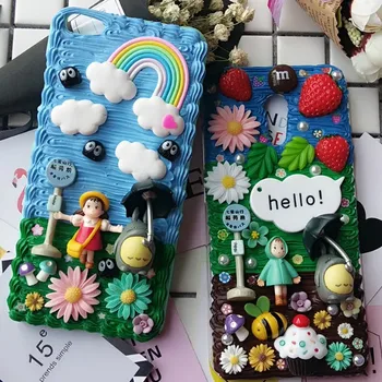 

DIY case for iphone 7 8 plus 3D Chinchilla Cat phone cover for iPhone SE X 6 6splus handmade cartoon cream candy case girl gift